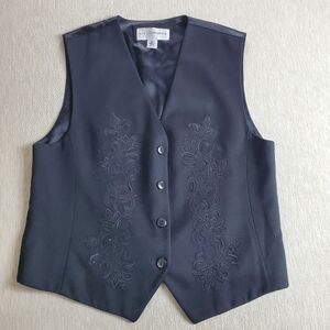 Liz Claiborne women's black vest with embroidered floral design and satin lining